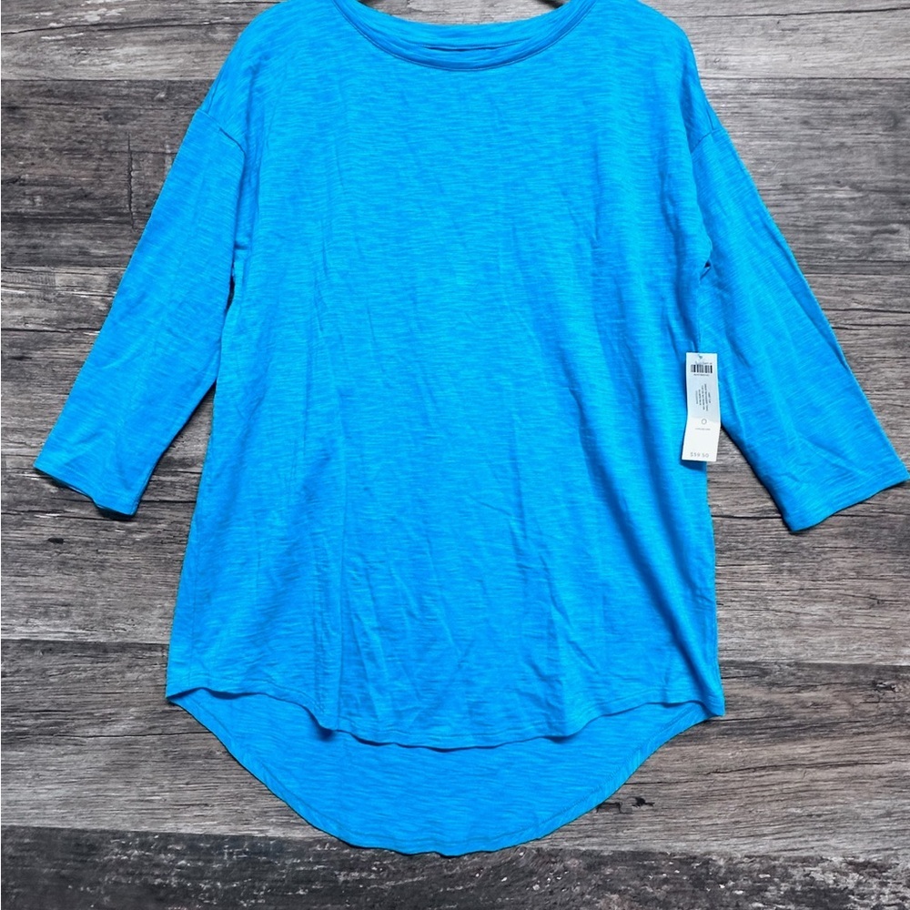 Chico's Blue Tunic 3/4 Sleeve Crew Neck with High Low Hem